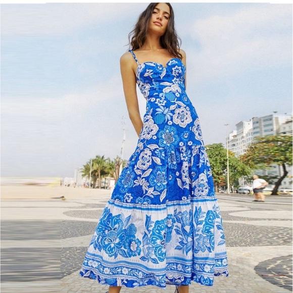 NWT Farm Rio Red Blue Maxi Tropical Floral Dress XL